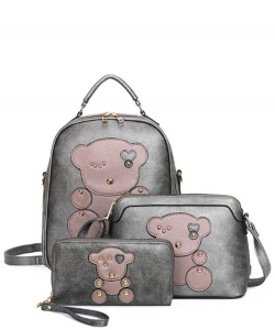 Fashion Bear 3-in-1 Backpack Set BZ-XM21204T3 PEWTER